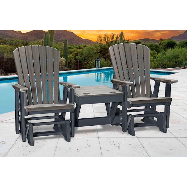 American Furniture Classics Adirondack Series 76 in. 2-Person Black High Density Polyethylene Plastic Outdoor Glider