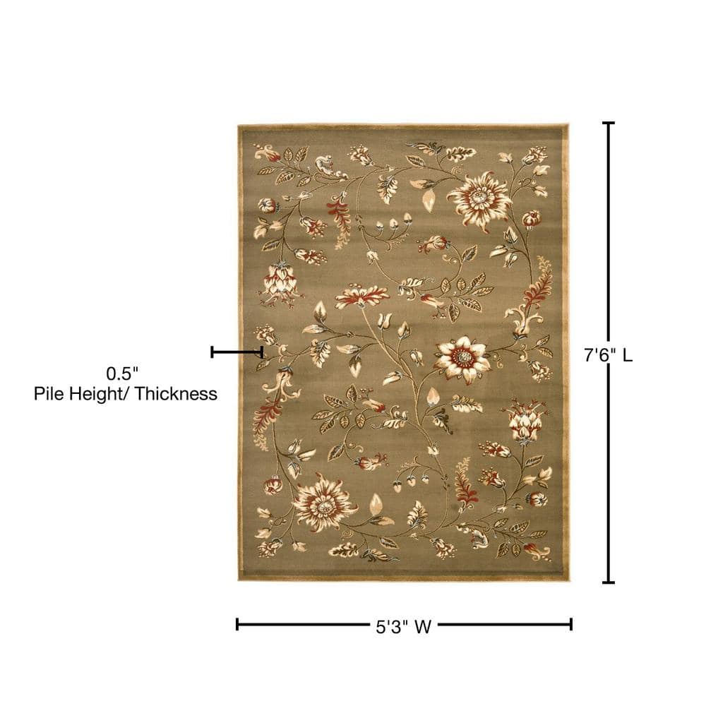 Rectangular Green/Multi Floral Synthetic 5' x 7' Area Rug