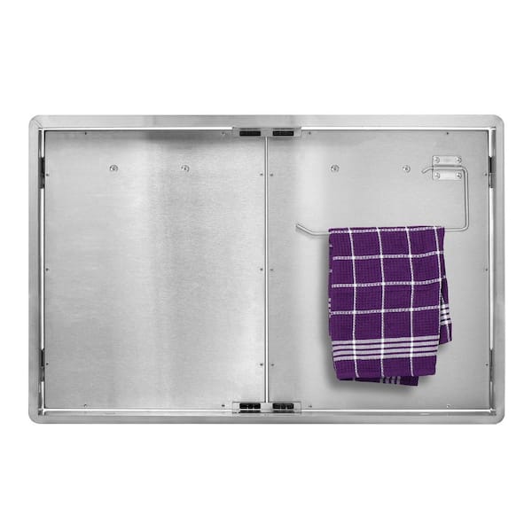 AdirHome - 33 in. Stainless Steel Horizontal Handle Double Face BBQ Grill Double Access Door Panel with Towel Holder