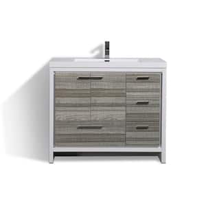 Dolce 42 in. W Bath Vanity in High Gloss Ash Gray w/ Reinforced Acrylic Top in White w/ White Basin & Right Side Drawers