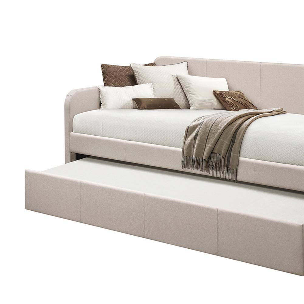 Beige Twin Upholstered Wood Frame Daybed with Trundle