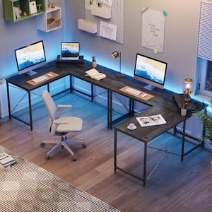 59.45 in. Charcoal Black L-Shaped Computer Desk with Power Outlet and Monitor stand
