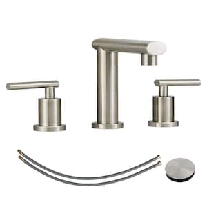 8 in. widespread 2-Handle 3-Hole Low-Arc Bathroom Vanity Faucet with Pop-Up Drain in Brushed Nickel