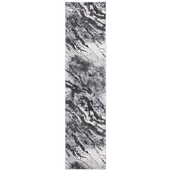 Pacific 2 ft. x 7 ft. Dark Gray/Light Gray Monochrome Marble Runner Rug