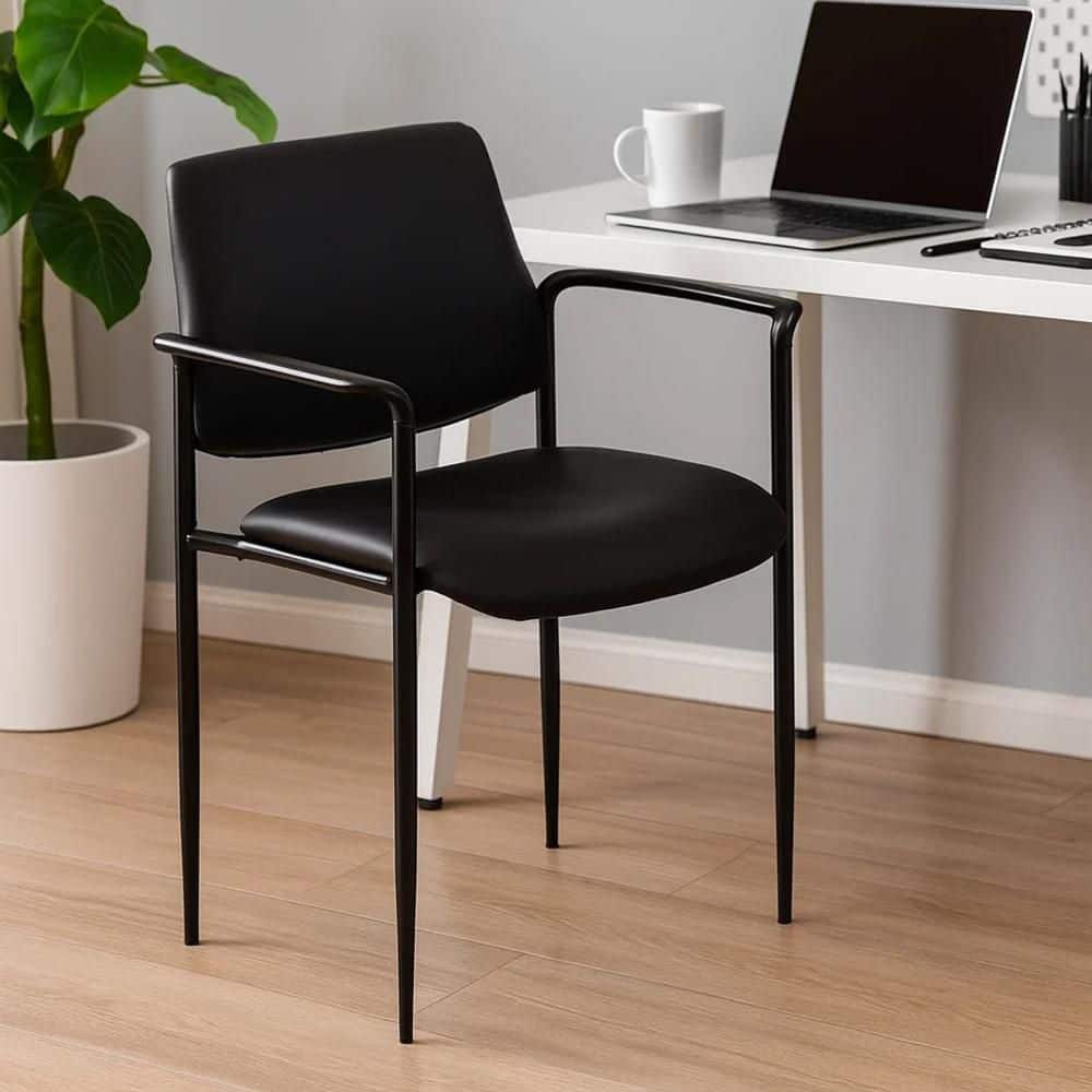 Benjara Jill Vinyl Diamond Stacking Office Task Chair in Black Arms ...