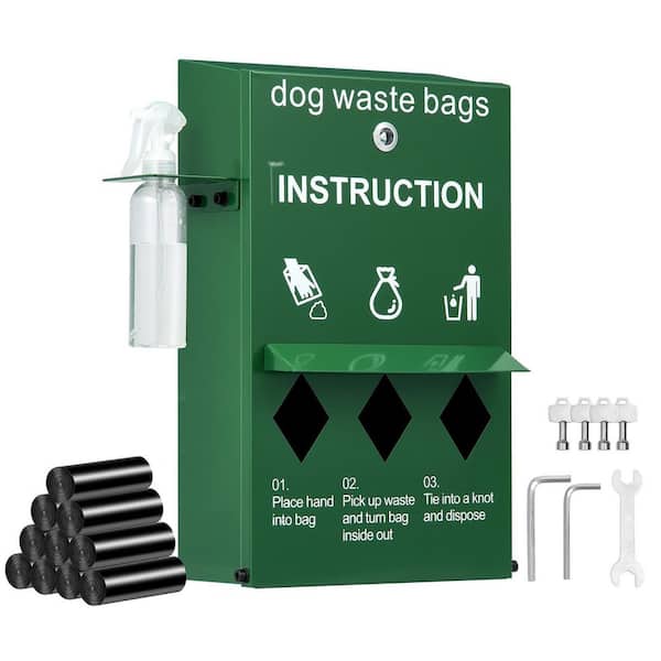 Dog Poop Bag Dispenser with Hand Wash Bottle, Lockable Waste Bag Holder with 600 Bags, Stake and Wall Mount for Porch