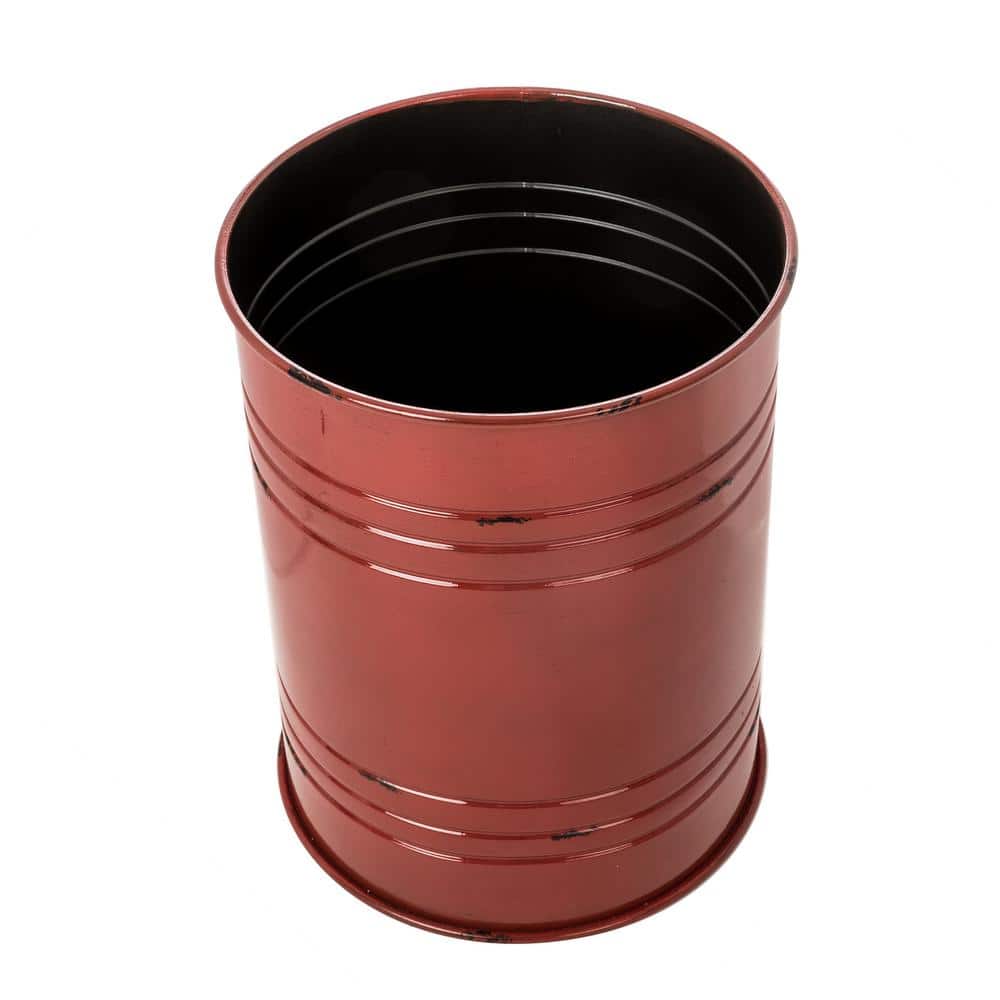 Rustic Red Iron & Pine Wood Storage Accent Table/Stool Set
