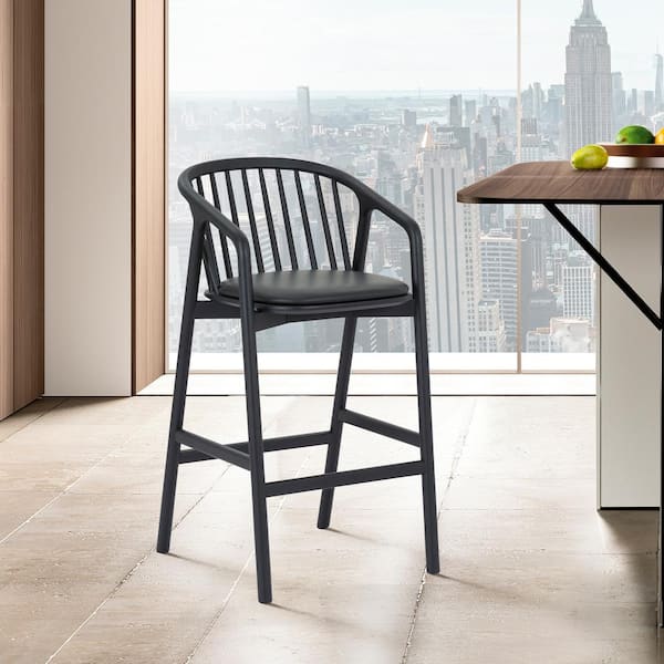 Armen Living Echo 28 in. Black Open Back Oak Wood Bar Stool With Faux Leather Seat