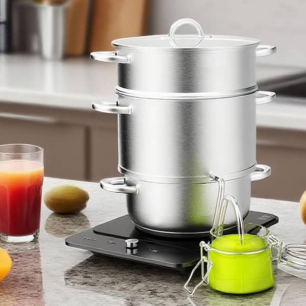 1-Piece 3-Tier 11 qt. Stainless Steel Juicers Steamer Pot Stock Pot Set with Glass Lid and Handle