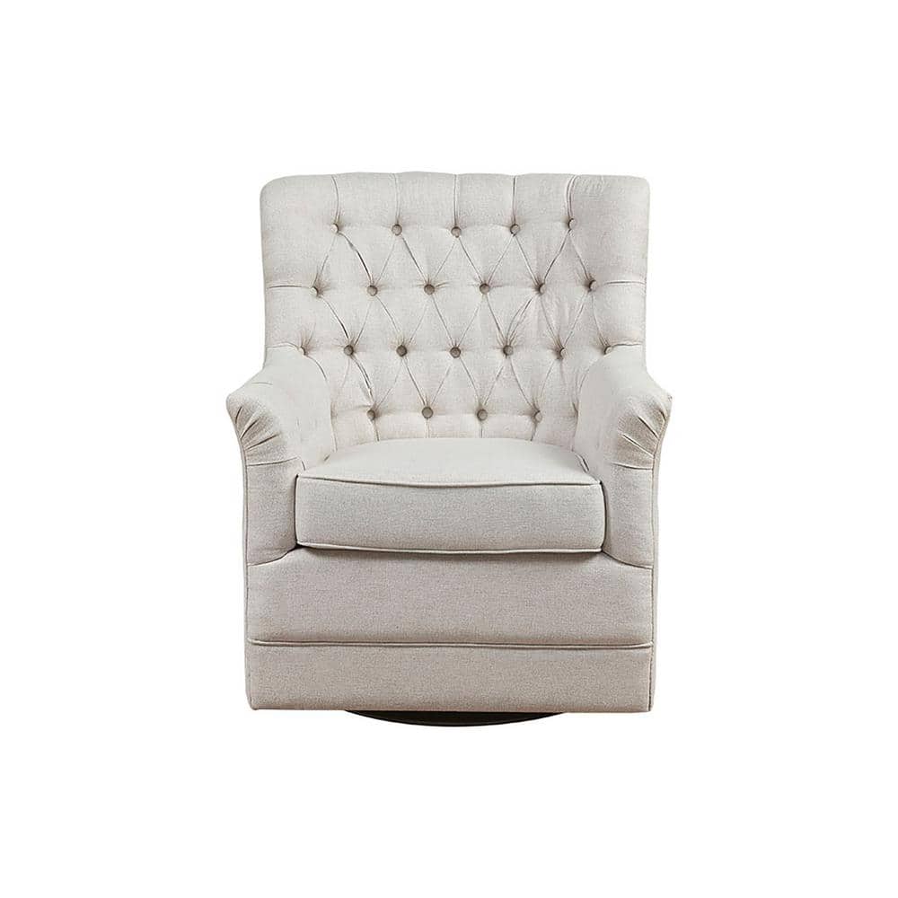 Cream Velvet Swivel Glider Accent Chair with Flared Arms