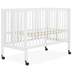 Quinn Full-Size White Folding Crib I Removeable Wheels I Modern Nursey I Adjustable Mattress Support