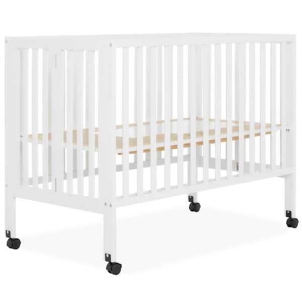 Quinn Full Size White Folding Crib I Removeable Wheels I Modern Nursey I Adjustable Mattress Support