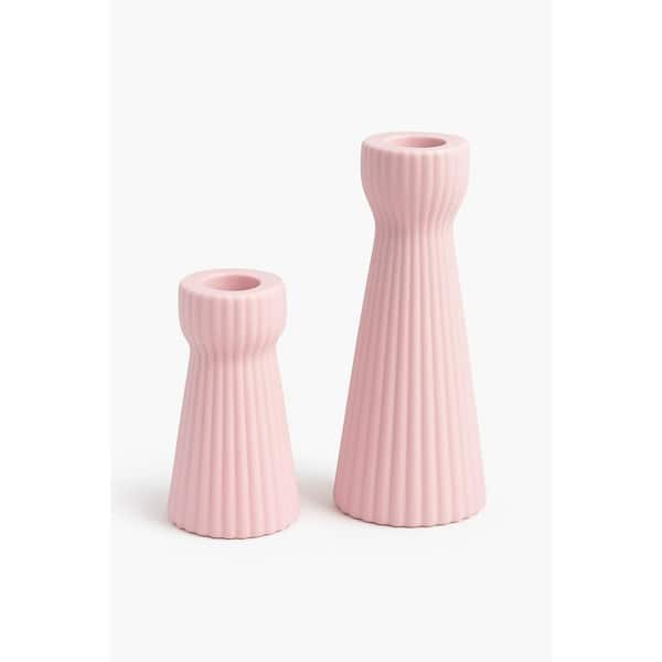 (Set of 2) Pink Ceramic Taper Candle Holders-Decorative for Weddings, Dinner Parties and Centerpieces