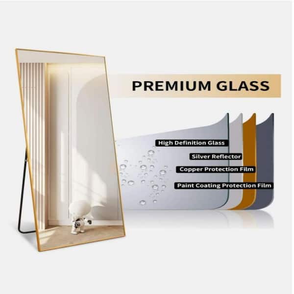 Rectangular Free Stand Mirror 18 in. x 58 in. in Gold