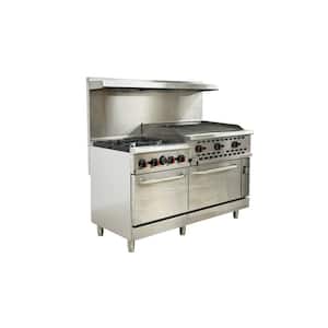 60 in. Commercial NSF 4 Burner Double Oven Gas Range with 36 in. Charbroiler ER6036RC in Stainless Steel