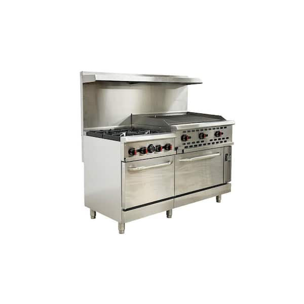 Elite Kitchen Supply 60 in. Commercial NSF 4 Burner Double Oven Gas Range with 36 in. Charbroiler ER6036RC in Stainless Steel