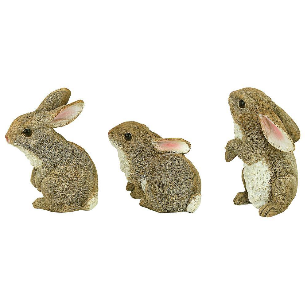 Hand-Painted Brown Resin Garden Bunny Statues Set