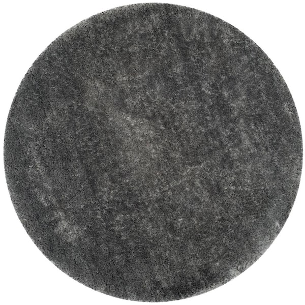 SAFAVIEH Luxe Shag Gray 8 ft. x 8 ft. Round Solid Area Rug