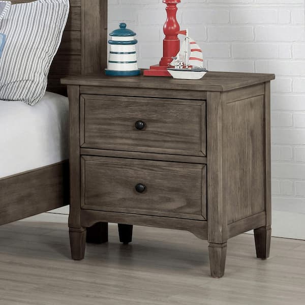 Ramponi Wire-Brushed Warm Gray 2-Drawer Nightstand