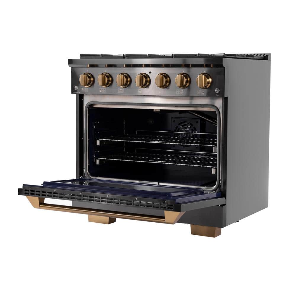 Gemstone 36" Titanium Stainless Steel Propane Gas Range with Gold Accents