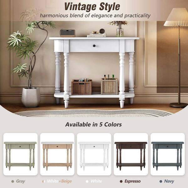 Polibi 36 in. White Oval Wood Console Table Entryway Table RS519