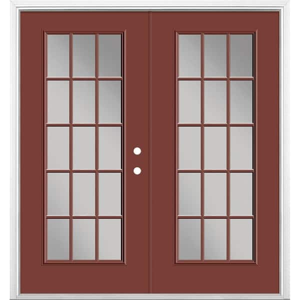 Masonite 72 in. x 80 in. Red Bluff Steel Prehung Left-Hand Inswing 15-Lite Clear Glass Patio Door with Brickmold