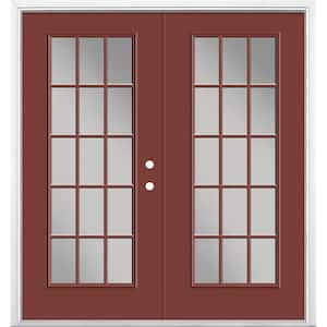 72 in. x 80 in. Red Bluff Steel Prehung Left-Hand Inswing 15-Lite Clear Glass Patio Door in Vinyl Frame with Brickmold