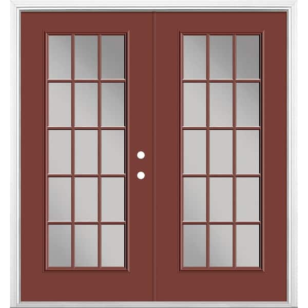 Masonite 72 in. x 80 in. Red Bluff Steel Prehung Left-Hand Inswing 15-Lite Clear Glass Patio Door in Vinyl Frame with Brickmold
