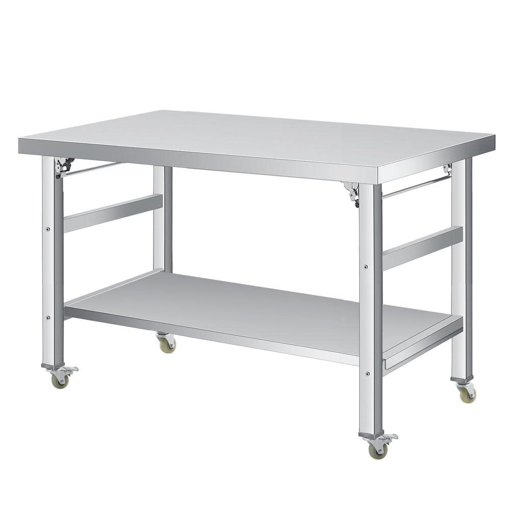 "36x24"" Stainless Folding Dining Table, Double-Tier, Adj Undershelf, Lock Casters, 920lbs, Kitchen/Restaurant/Garage" price history on PriceWatchPro