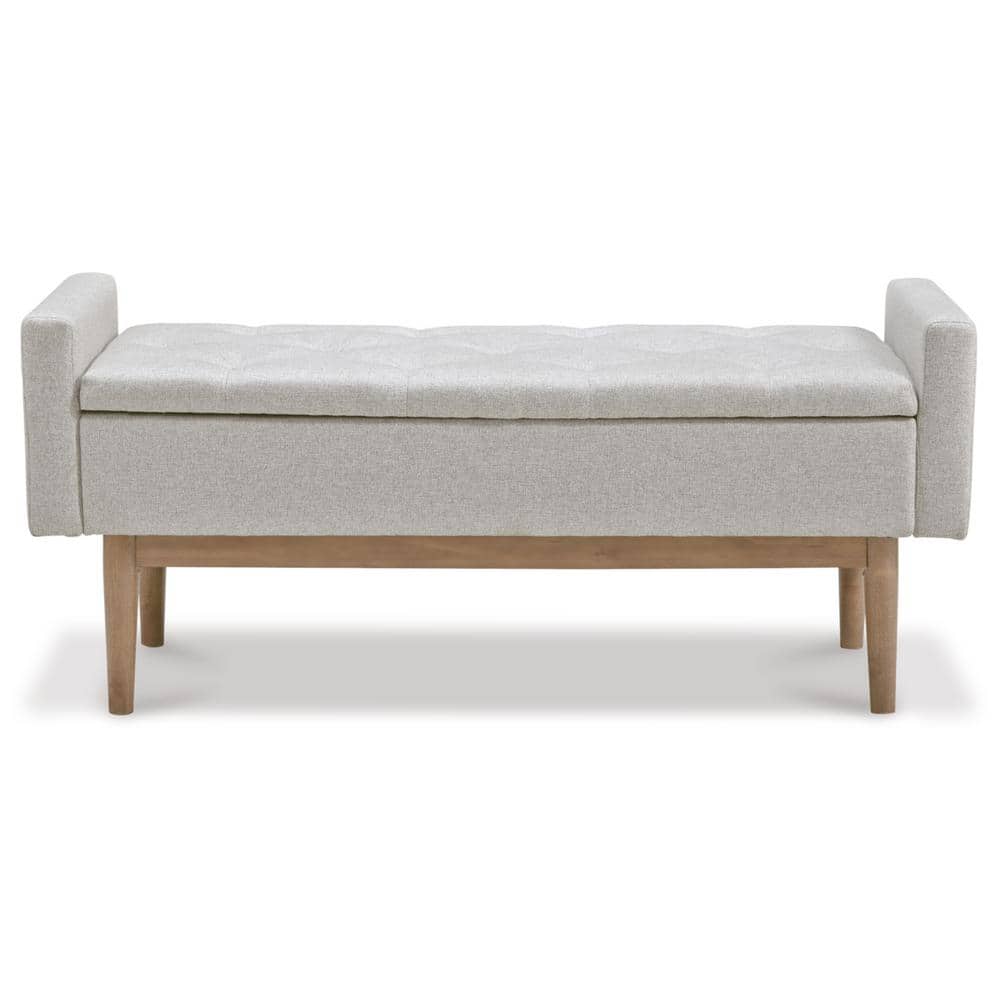 Beige and Brown Tufted Upholstered Storage Bench with Wood Legs