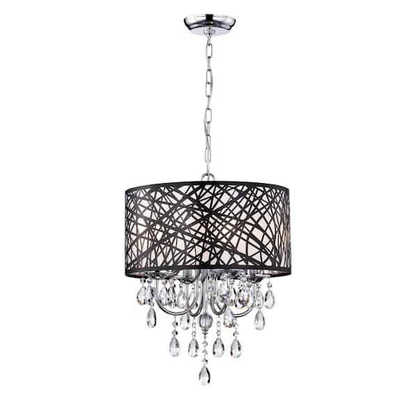 GREENVILLE SIGNATURE Palneca 4-Light Black Drum Chandelier for Dining/Living Room, Bedroom, Foyer