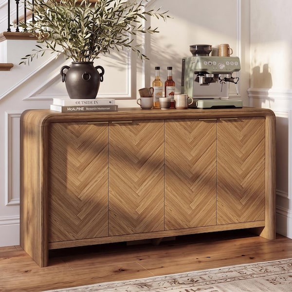 YOFE 55 in. Walnut Modern Wood Sideboard Buffet Cabinet w/ Storage and Adjustable Shelves, 4-Door Herringbone Accent Credenza 5CXX1vFFYWJ009WALv3UCK-Sideboard01