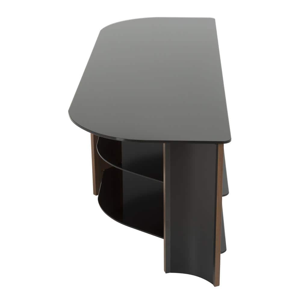 Walnut and Black Glass Corner TV Stand for 65" TVs