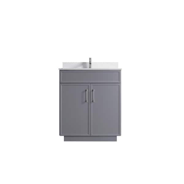 VSC 30in. W x 22in. D x 35in. H Single Sink Freestanding Bath Vanity in Gray with White Cultured Marble Top