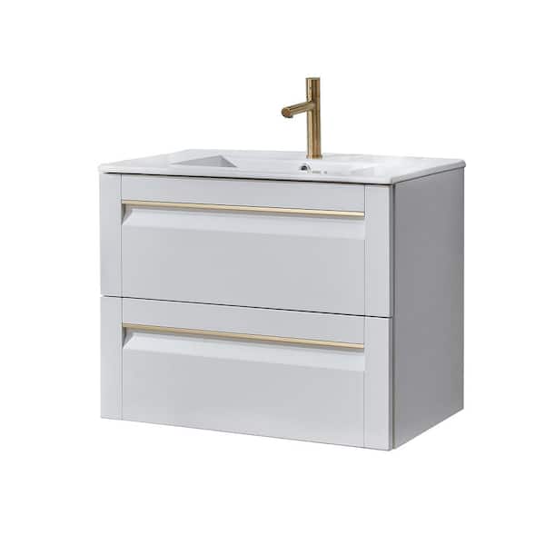 VAPSINT 30 in. W x 18.5 in. D x 24 in. H Single Bath Vanity in White with Ceramic Sink and Integrated Top