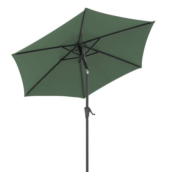 7.5 ft. Patio Umbrella Outdoor Table Market Umbrella with Push Button Tilt and Crank, 6-Ribs in Dark Green