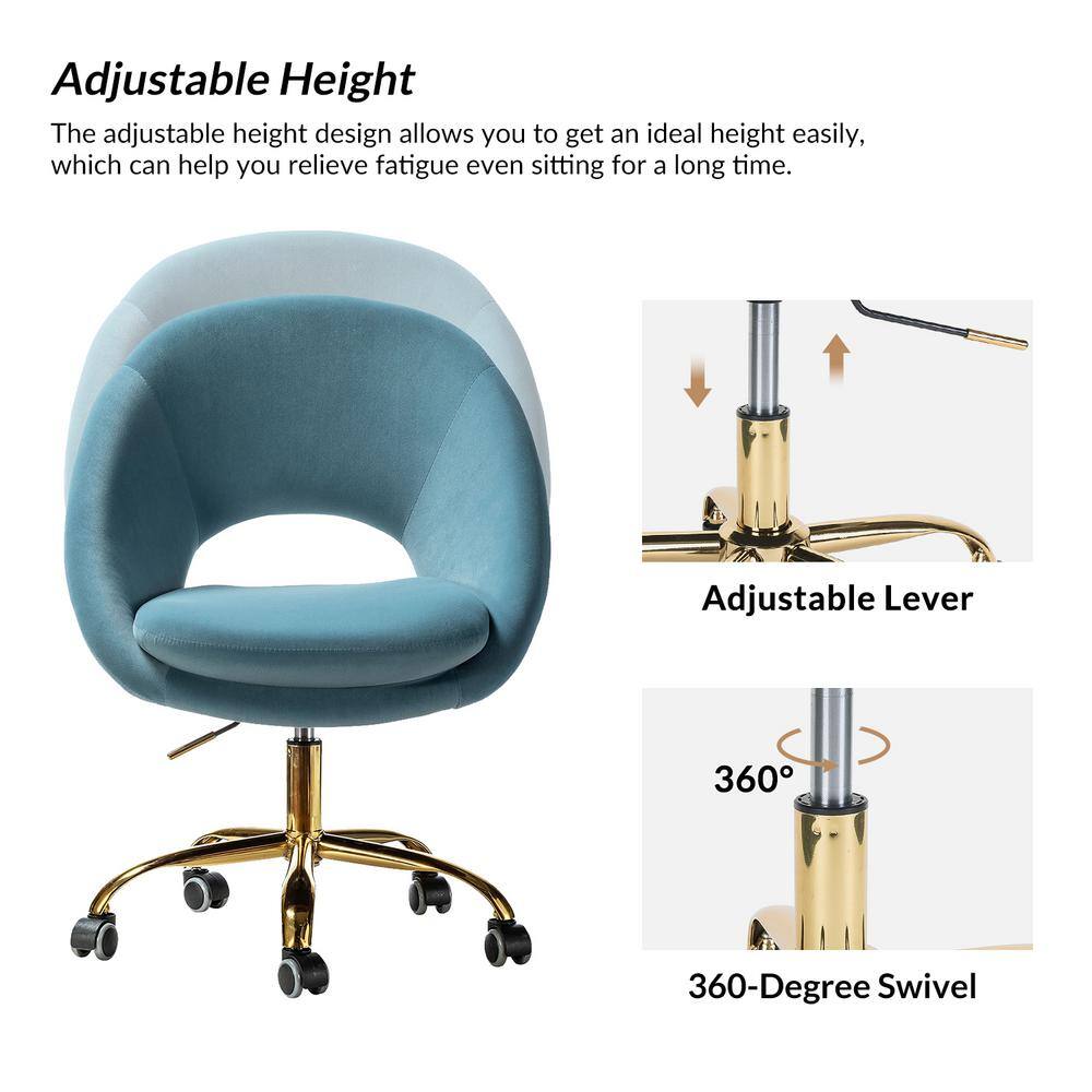 Berta Blue Velvet Swivel Task Chair with Adjustable Height