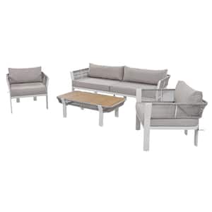 Leri 4--Piece Metal Frame Patio Conversation Set with Coffee Table and Brown Gray Cushions