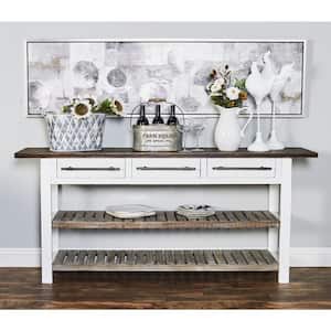 71 in. White Extra Large Rectangle Wood Long Kitchen Island Style 3 Drawers and 2 Shelves Console Table