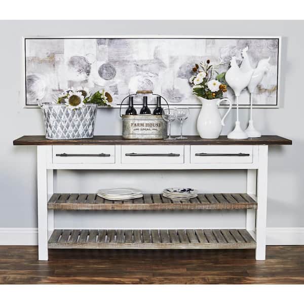 Litton Lane 71 in. White Extra Large Rectangle Wood Long Kitchen Island Style 3 Drawers and 2 Shelves Console Table