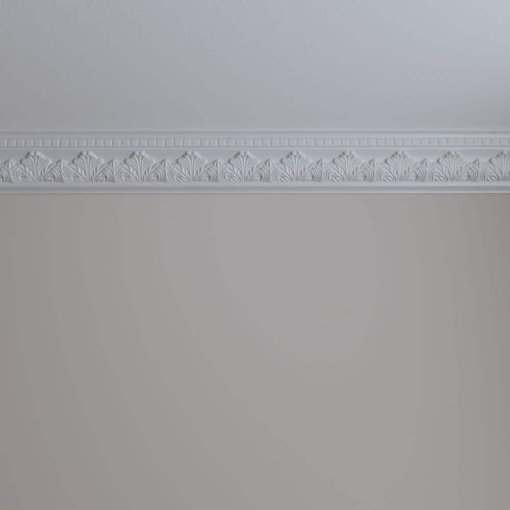 Devon White Polyurethane Intricate Crown Moulding, 94.5" Length