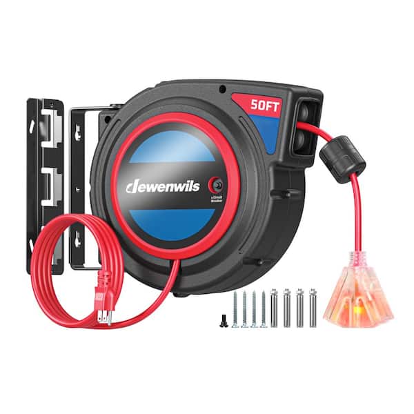 50FT 6.5FT Retractable Extension Cord Reel, Wall/Ceiling Mounted 50FT 6.5FT Retractable Extension Cord Reel, Wall/Ceiling Mounted