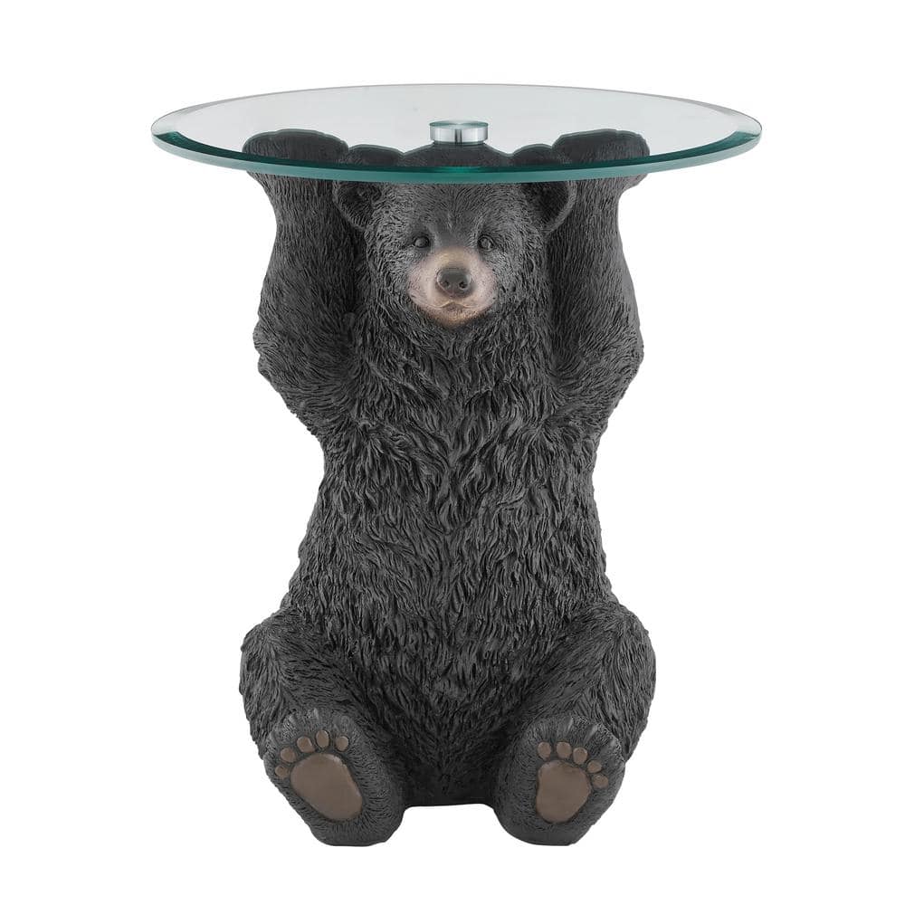 Barney Bear Round Glass and Resin Side Table