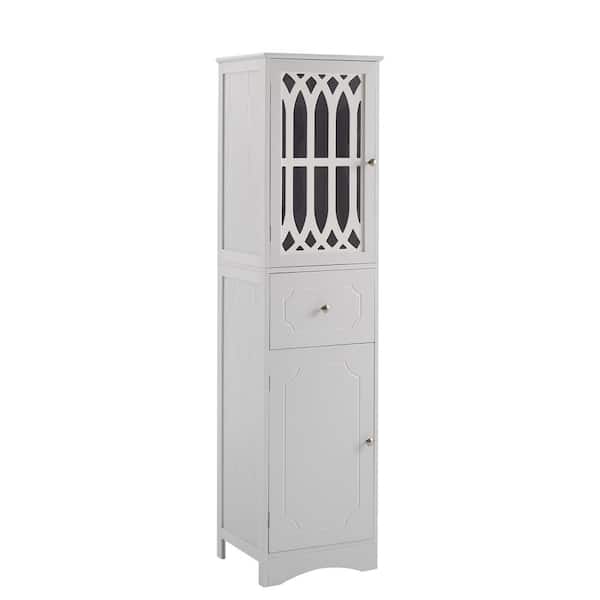 Tenleaf 16.50 in. W x 14.20 in. D x 63.80 in. H White MDF Freestanding Linen Cabinet with Doors and Drawer, Adjustable Shelf