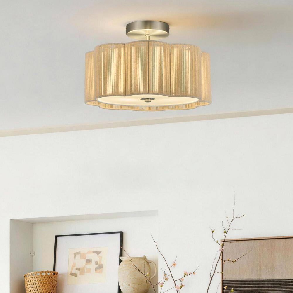 13 in. 3-Light Brushed Nickel Rattan Semi-Flush Mount Ceiling Light with Petal Shade price history on PriceWatchPro