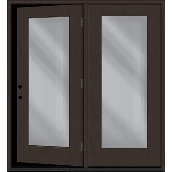 Steves & Sons Regency 72 in. x 80 in. Full Lite Clear Glass Hickory RH Center-Hinged Stained Fiberglass Retro Patio Door with 6"Jamb