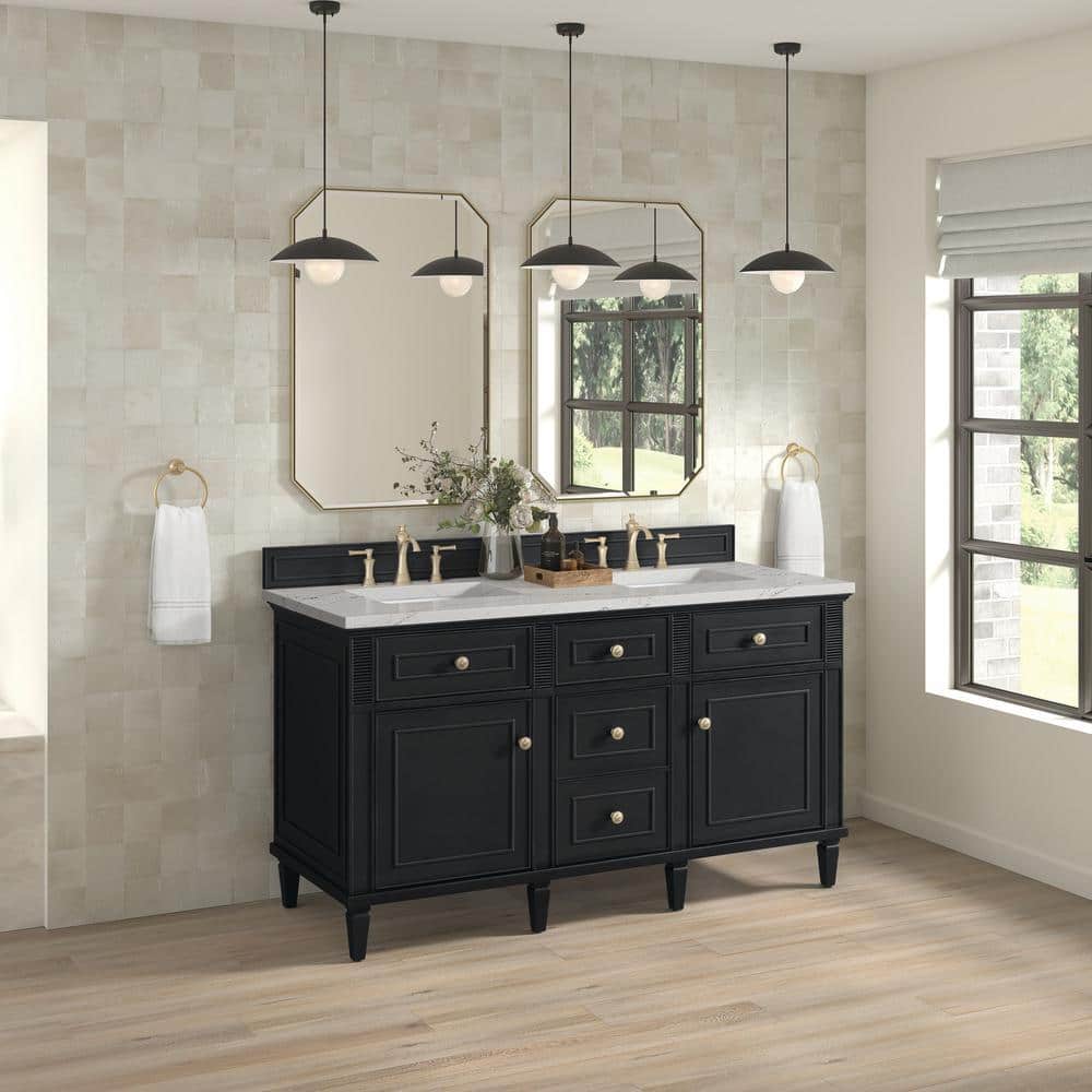Lorelai 60.0 in. W. x 23.5 in. D x 34.06 in. H Double Bathroom Vanity in Black Onyx with Ethereal Noctis Quartz Top price history on PriceWatchPro