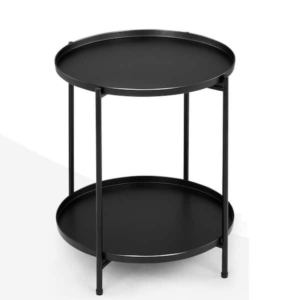 Black Patio Steel Side Table with 2 Layers