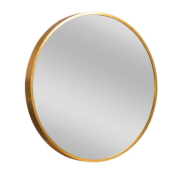 NEUTYPE Medium Round Gold Shelves & Drawers Modern Mirror (35.4 in