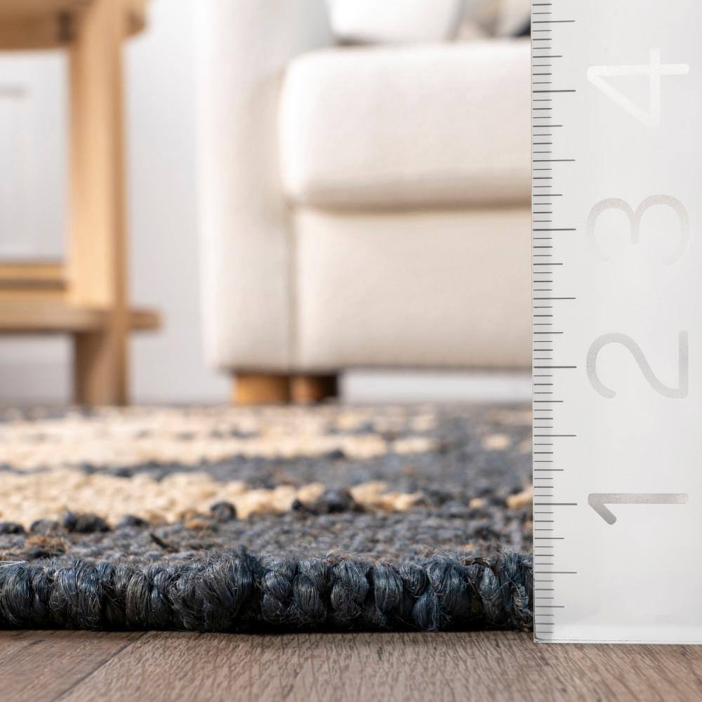 Charcoal and Beige Diamond Pattern Jute Area Rug, 6' x 9'